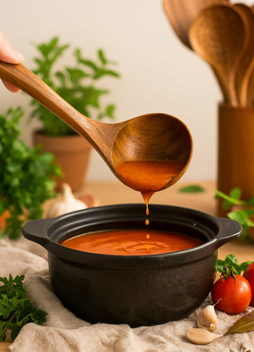 Ensemble d’Ustensiles de Cuisine en Bois avec Pot – Kit 8 pièces Premium (Cuillères, Spatules, Louche, Fourchette) – Éco-responsable & Durable