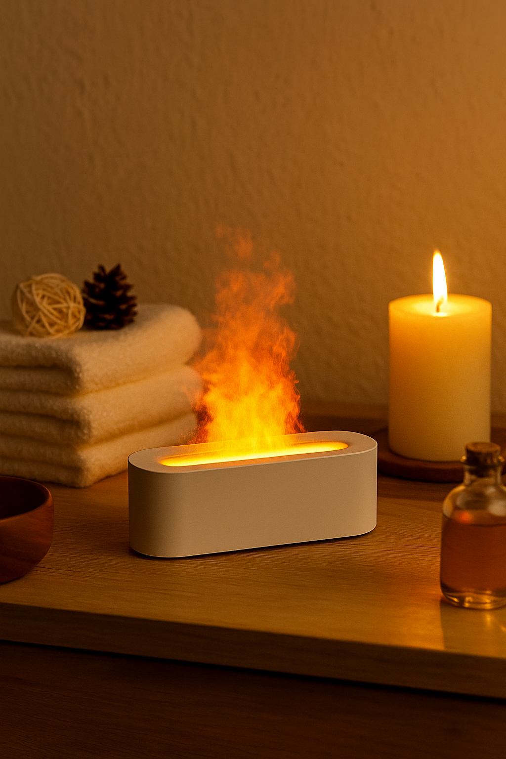 Diffuseur d’Arômes à Effet Flamme – Design Élégant et Atmosphère Cocooning (Blanc)