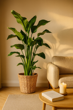 Strelitzia Nicolai XL – Plante d’intérieur tropicale 140 cm avec panier Torun Ø27 cm | Élégance naturelle et feuillage spectaculaire