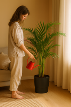 Palmier Areca en pot design – Plante d’intérieur tropicale 110 cm avec cache-pot Elho Greenville Ø21 cm