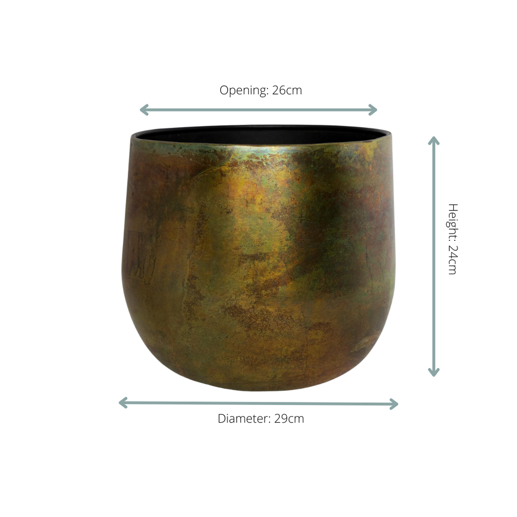 Cache-pot fait main Elisa Vintage Green en métal patiné – Pot décoratif rustique chic pour intérieur