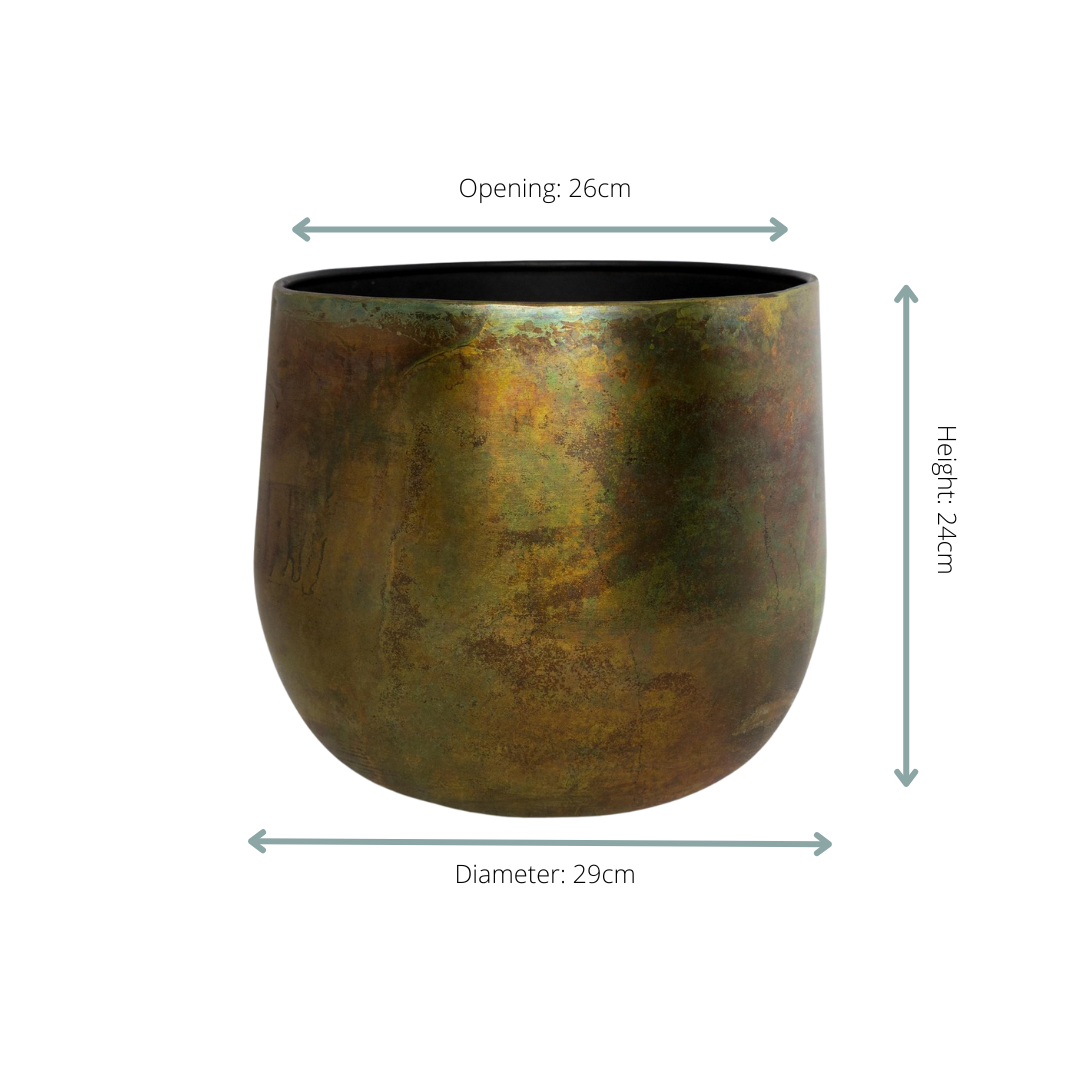 Cache-pot fait main Elisa Vintage Green en métal patiné – Pot décoratif rustique chic pour intérieur