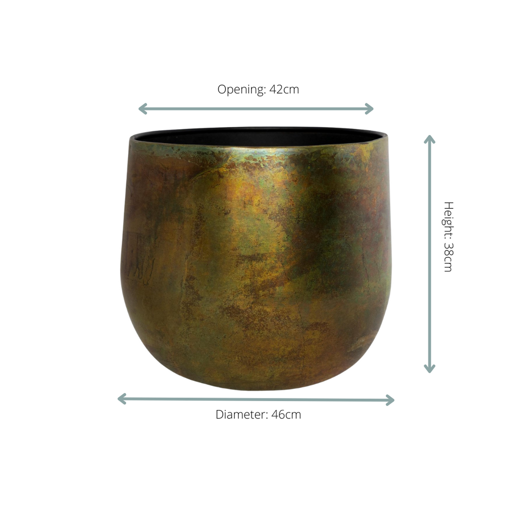 Cache-pot fait main Elisa Vintage Green en métal patiné – Pot décoratif rustique chic pour intérieur