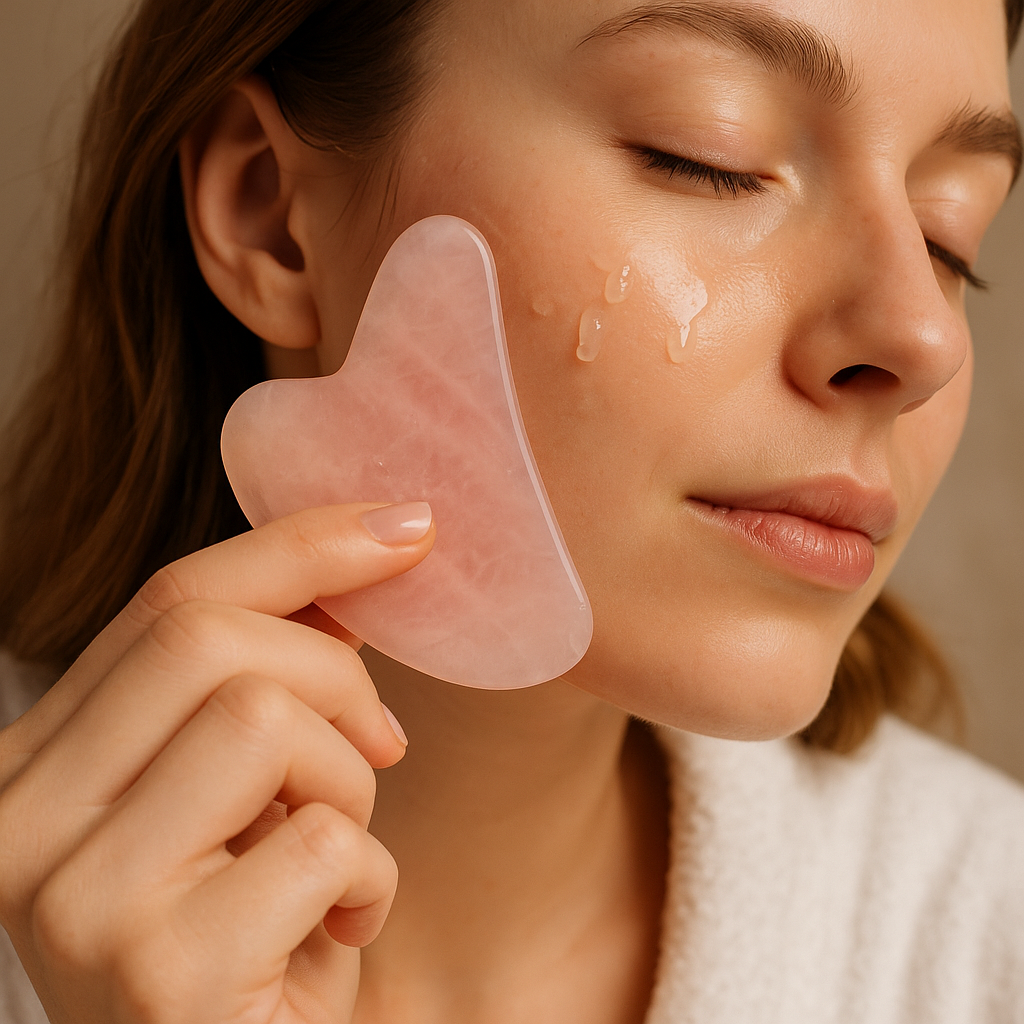 Gua Sha en Quartz Rose & Jade Naturel – Massage Facial Ancestral