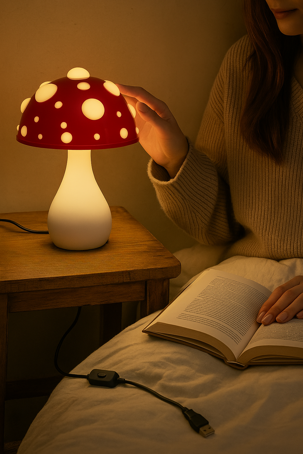Lampe Champignon Rouge – Tricolore USB