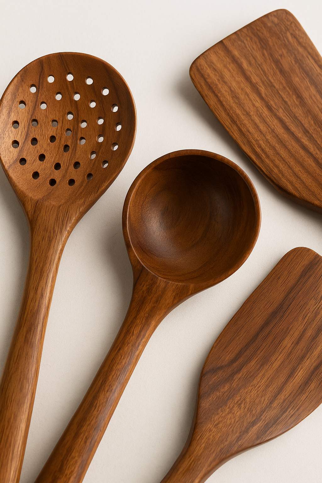 Ensemble d’Ustensiles de Cuisine en Bois avec Pot – Kit 8 pièces Premium (Cuillères, Spatules, Louche, Fourchette) – Éco-responsable & Durable