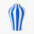 Blue Ceramic Vase – Modern Geometric Patterns (Stripes, Diamonds, Dots) – 25 cm Decorative Design