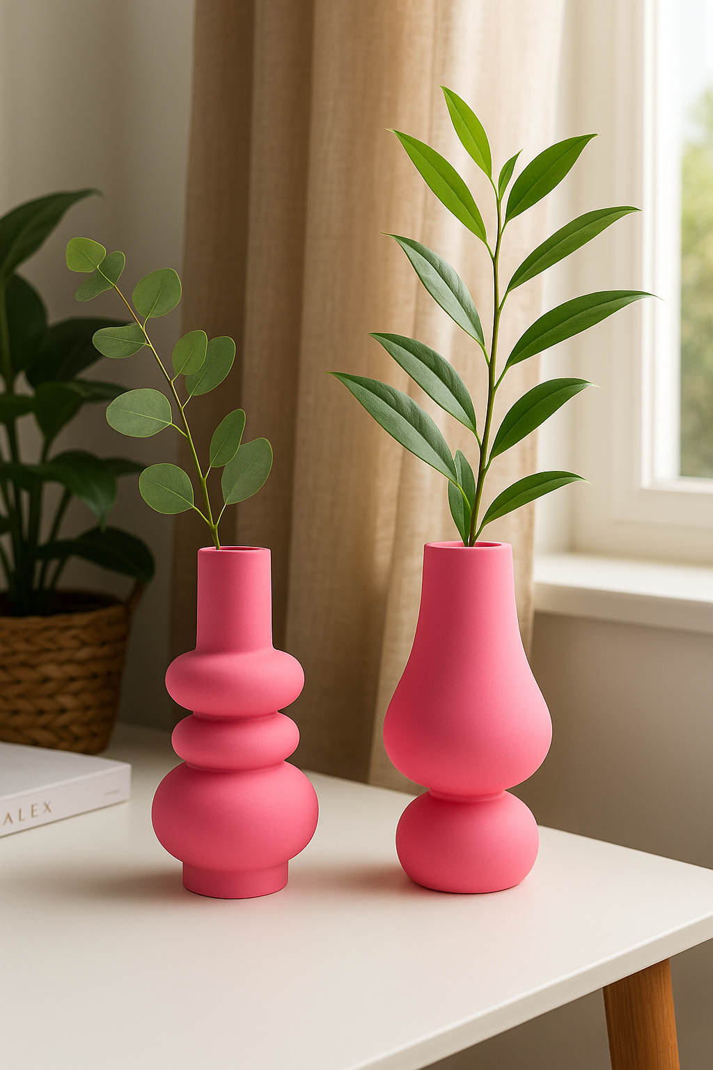 Vase en céramique rose design – Déco moderne & minimaliste pour fleurs ou intérieur