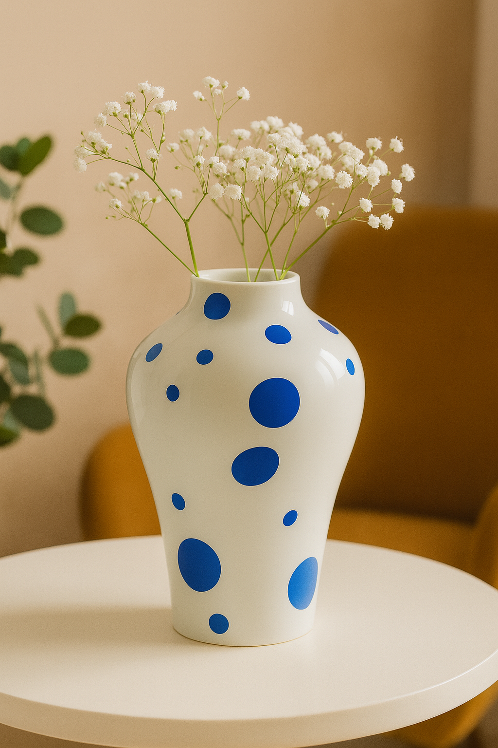 Vase en Céramique Bleue – Motifs Géométriques Modernes (Rayures, Losanges, Pois) – Déco Design 25 cm