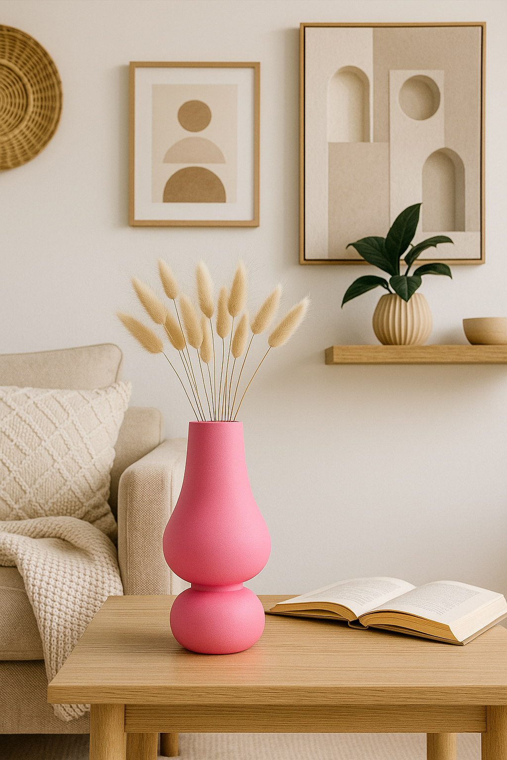 Vase en céramique rose design – Déco moderne & minimaliste pour fleurs ou intérieur