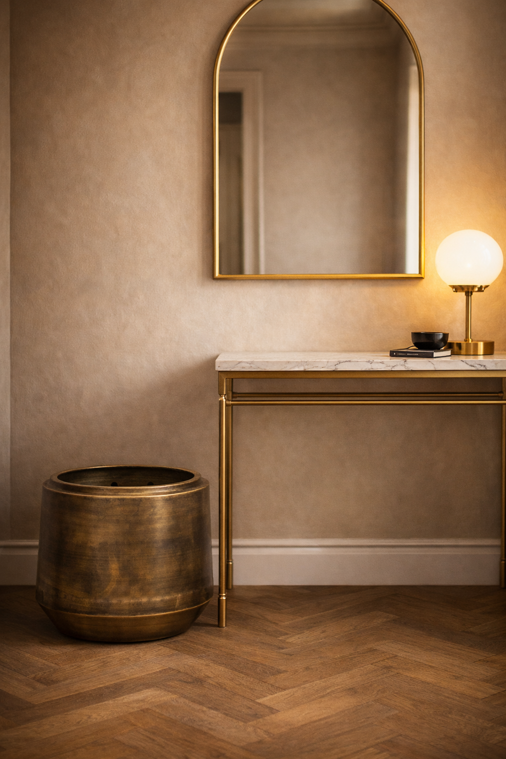 Pot Indigo Vintage Gold – Cache-pot doré vintage en métal – Ø46 / Ø58