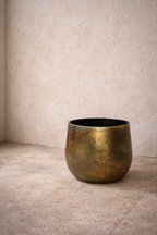 Cache-pot fait main Elisa Vintage Green en métal patiné – Pot décoratif rustique chic pour intérieur