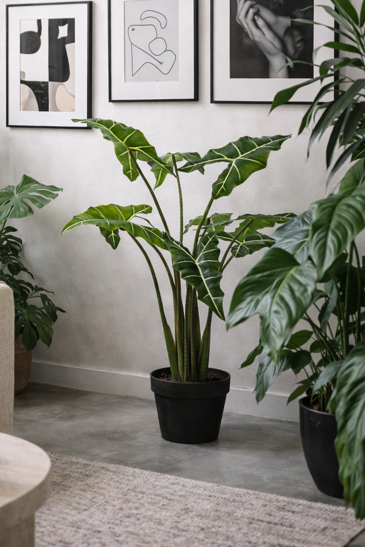 Alocasia Frydek artificielle — Olifantsoor — Plante d’intérieur design — 80 cm & 120 cm