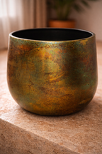 Cache-pot fait main Elisa Vintage Green en métal patiné – Pot décoratif rustique chic pour intérieur