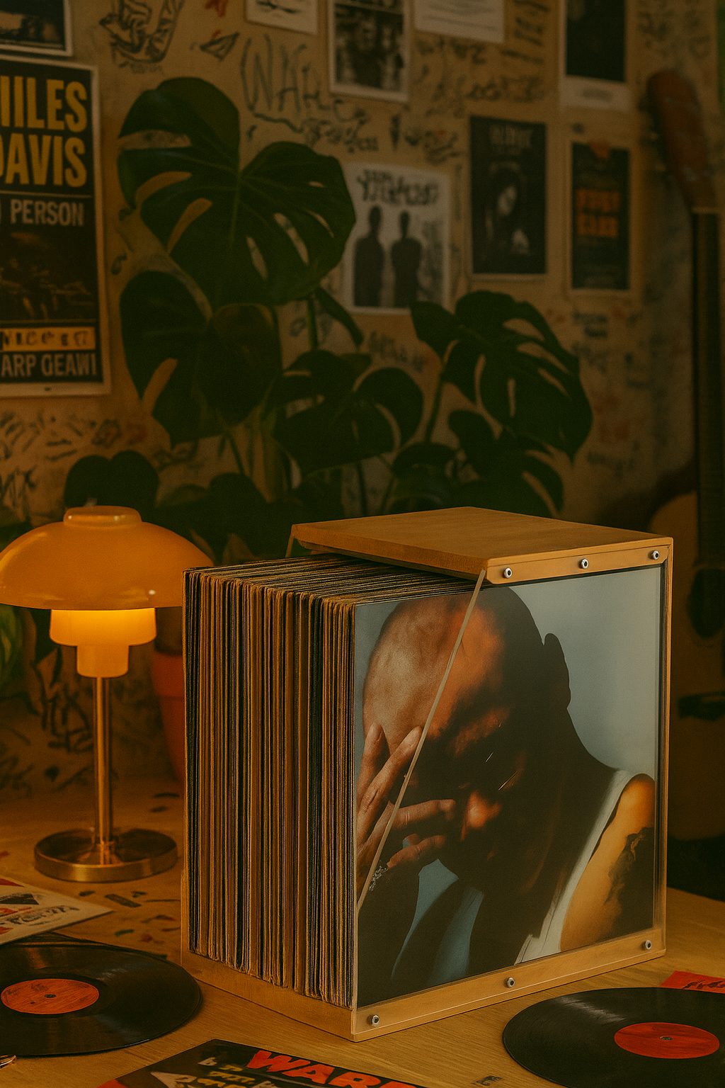 Porte-Vinyles en Bois & Plexi – Rangement Disques Vinyles, Support Vinyle Design 40+ LP – Organisateur Transparent & Élégant