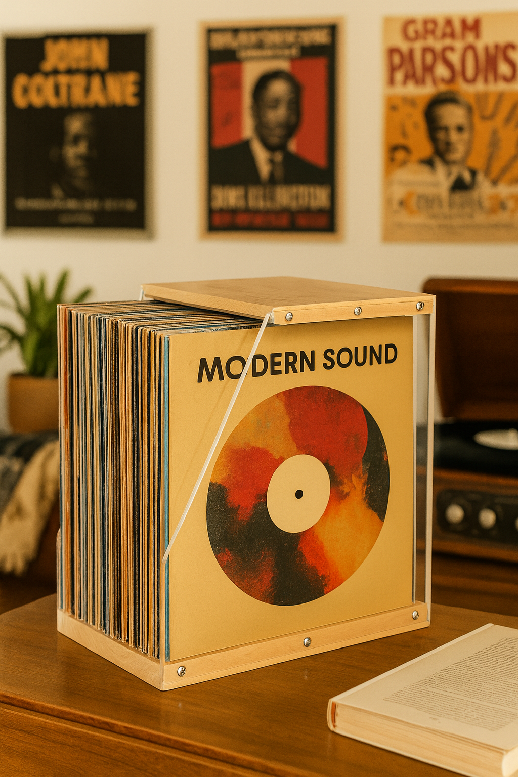 Porte-Vinyles en Bois & Plexi – Rangement Disques Vinyles, Support Vinyle Design 40+ LP – Organisateur Transparent & Élégant