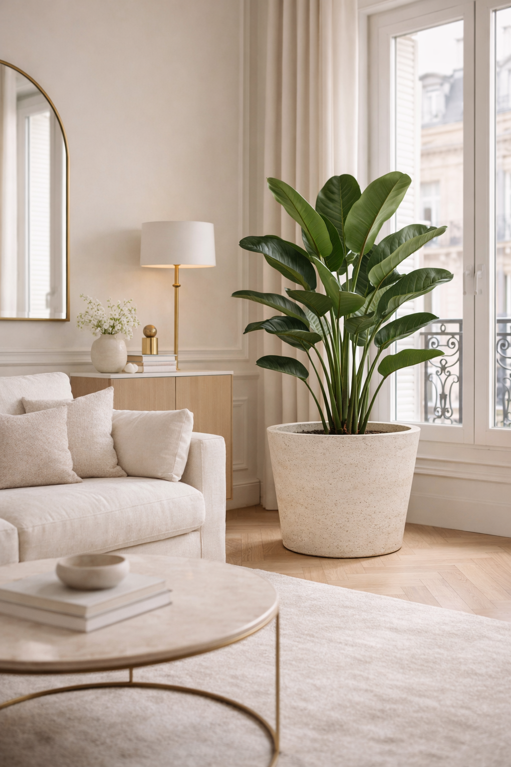 Cache-pot Beige Patiné – Grand cache-pot décoratif en fibre de pierre