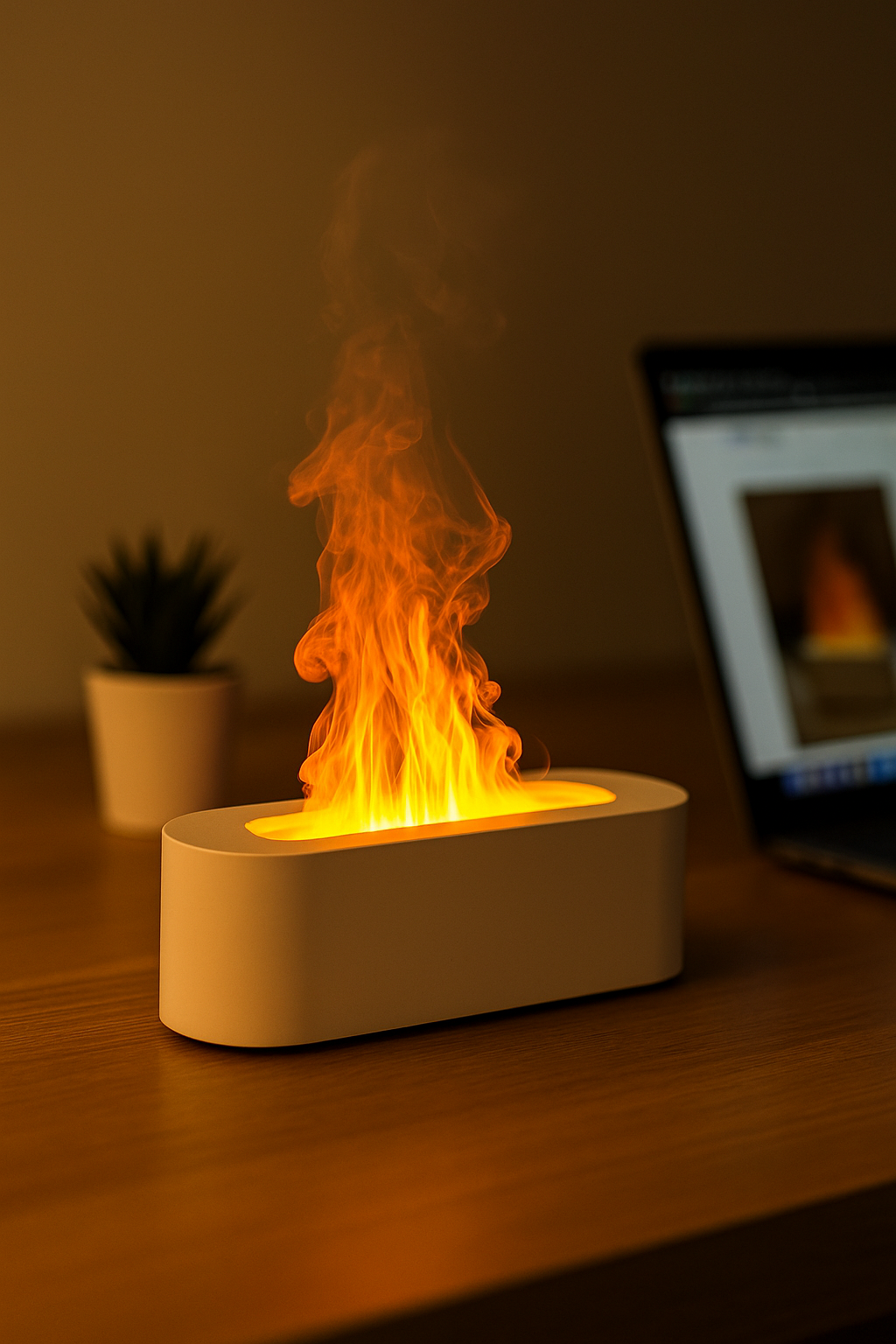 Diffuseur d’Arômes à Effet Flamme – Design Élégant et Atmosphère Cocooning (Blanc)