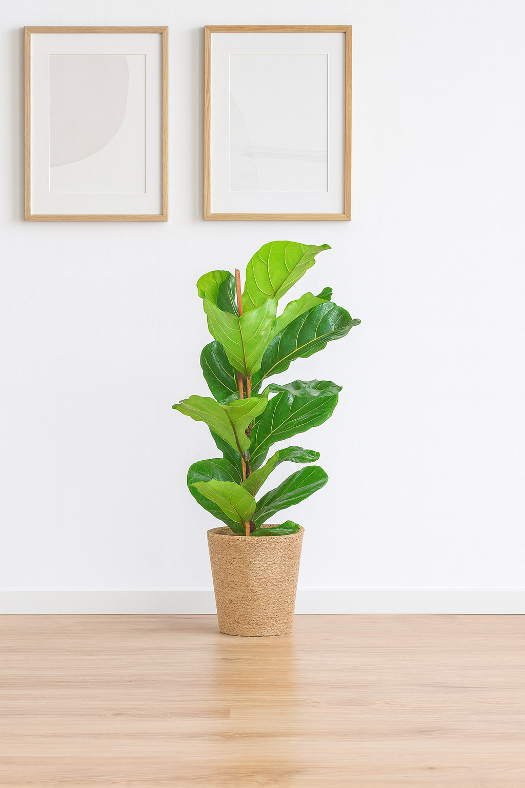 Ficus Lyrata 80 cm avec Pot Sofia Ø21 en Jonc de Mer – Vioolbladplant, Élégance Naturelle