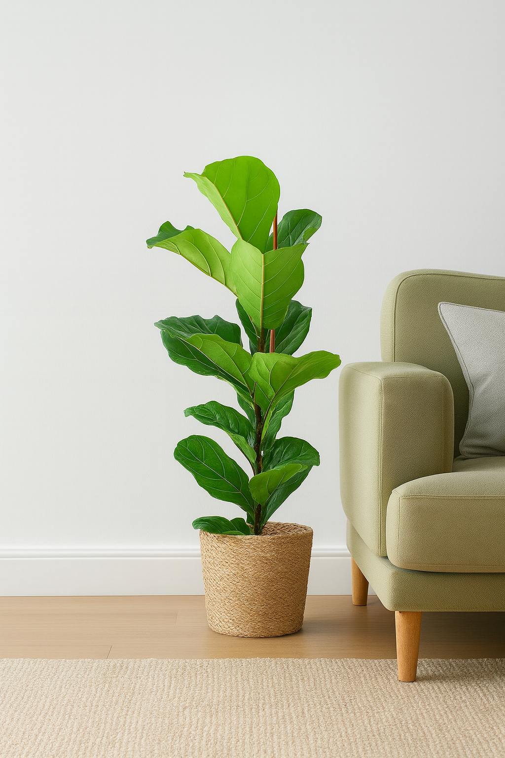 Ficus Lyrata 80 cm avec Pot Sofia Ø21 en Jonc de Mer – Vioolbladplant, Élégance Naturelle