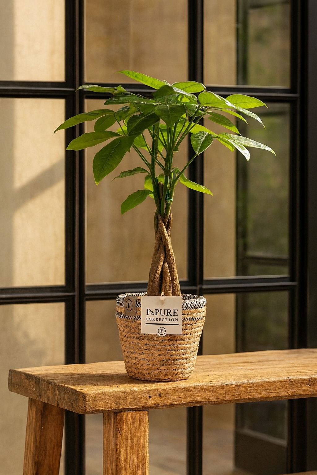 Pachira Aquatica – 45 cm – P&PURE Collection Céramique Noire ou Panier Naturel – Pot Ø12 cm